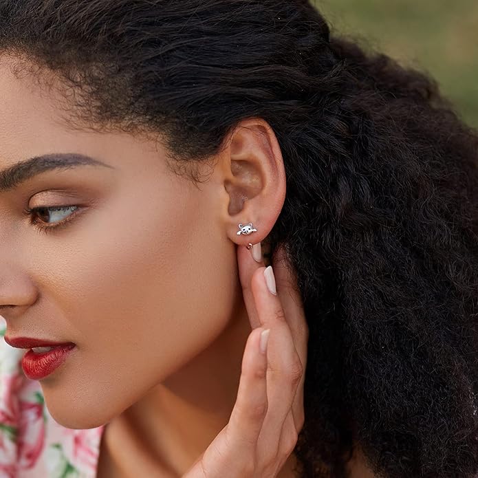 BISAER 925 Sterling Silver Half Huggie Hoop Earrings Cute Cat Dog Panda Animal Earrings for Women Jewelry Gifts