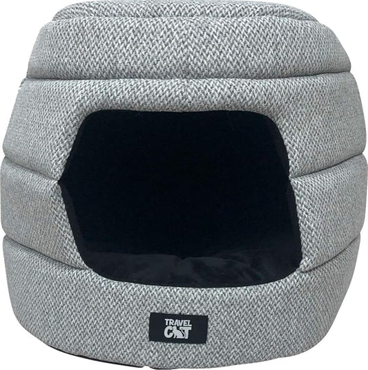 Travel Cat Meowbile Indoor Cat House - 25x18x17 inches Premium Convertible and Durable Hideaway Cat Bed and Cave - Soft Gray Collapsible and Easy to Clean, Padded, Comfortable and Cozy Cat Bed Cave