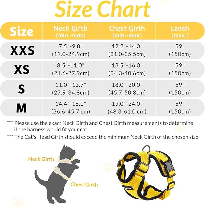 rabbitgoo Cat Harness and Leash for Walking, Escape Proof Soft Adjustable Vest Harnesses for Cats, Easy Control Breathable Reflective Strips Jacket, Yellow, XXS