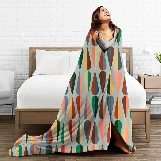 Mid Century Retro Abstract Throw Blanket Soft Cozy Plush Warm Fleece Blanket for Sofa Couch Bed 60"X50"