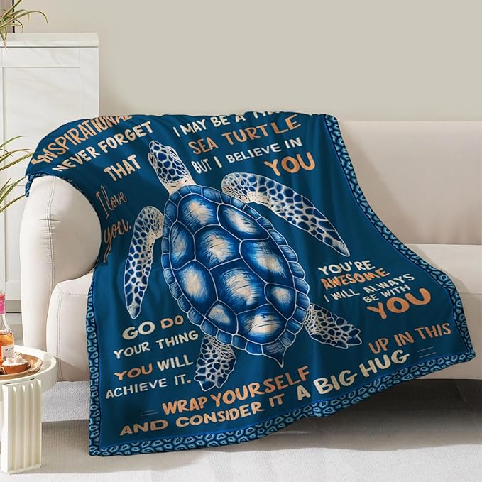 Sea Turtle Blanket Gifts for Women Girls Sisters Birthday Christmas Valentine Positive Ocean Animal Presents Theme Decor Home Bedroom Living Room Sofa Couch Soft Cozy Fleece Kids Adults Throw 60"x50"