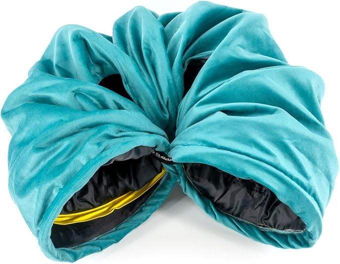 Velvet Fabric - Foldable/Collapsible - 55x8.66 Inches Cat Tunnel (Miami Blue)