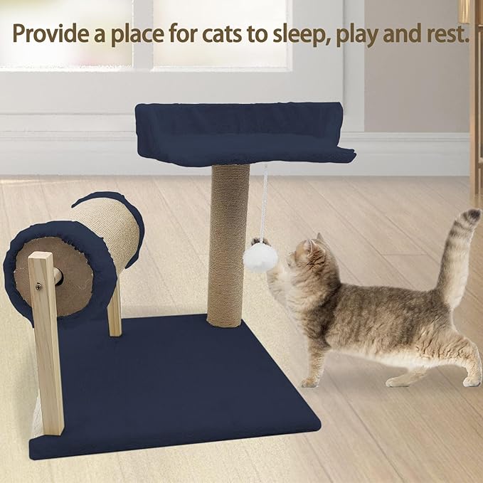 kathson Cat Climbing Frame Kitten Scratching Post,Small Cat Tree Sisal Pillar Villa for Indoor General Nest for Cat Nest Four Seasons Cat Scratch Post Platform Roll Toy for Kitty (Blue)