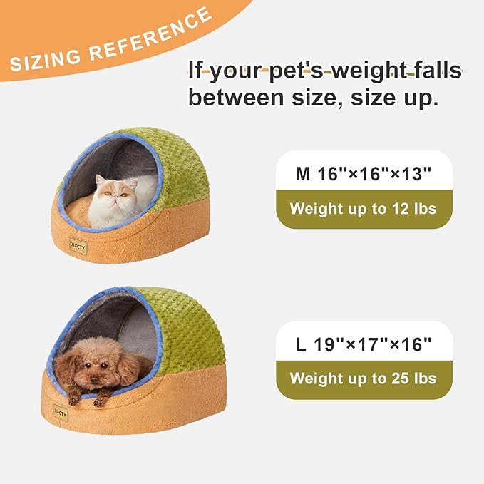 Jiupety Cat Beds for Indoor Cats, Cat Cave Bed and Kitten Bed, Hideway Cat House for Cat & Small Dog with Anti-Slip Bottom, Washable Removable Cushion, L(19"x17"x16"), Green.