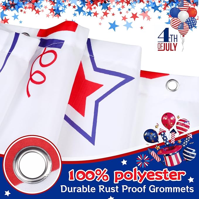 4th of July Waterproof Shower Curtain Set - Standard 71 x 71 inch, American Star Fireworks Independence Day Waterproof Fabric Shower Curtain with 12 Hooks, Bathroom Accessories, 1 Panel