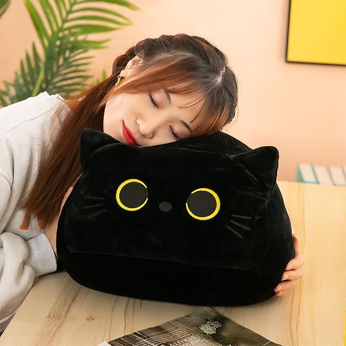 Black Cat Plush, 16" Stuffed Animal Black Cat Plushies, Giant Soft Cute 3D Cat Pillow Doll Toy Home Decor