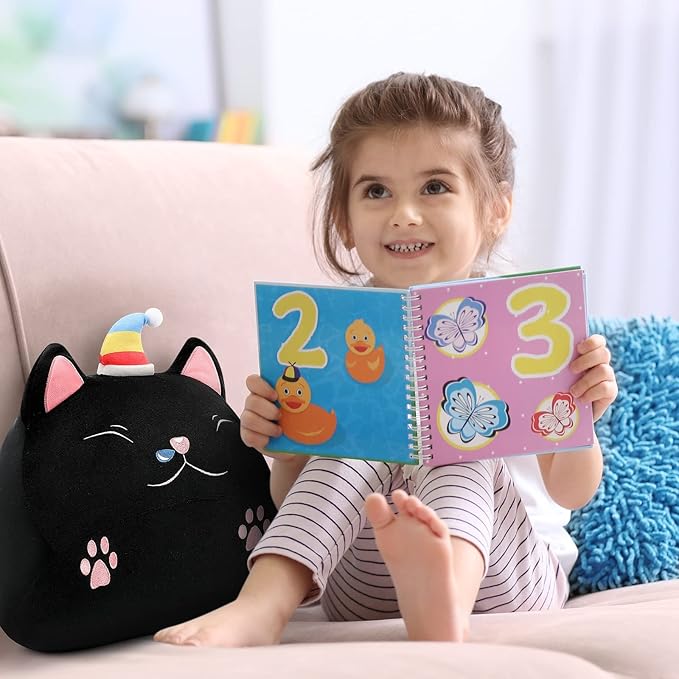 Weighted Cat Stuffed Animal, 13 Inch Drowsy Black Cat Cute Plushie Toy, 2lbs Kitten Plush Toys Soft Stuffed Animal Pillow, Gift for Kids, Teens, and Adults