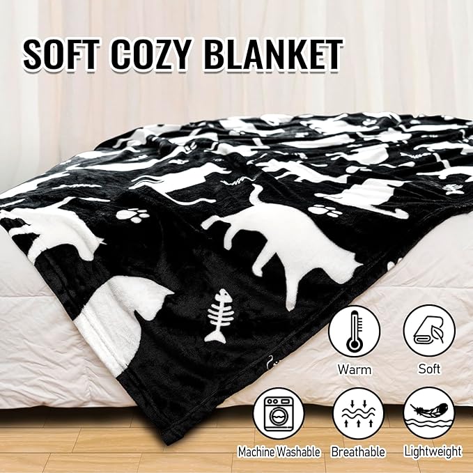 Cute Cat Blanket, Warm and Plush Throw, Great Gifts for Adults Kids and Women, 50x60 Inches