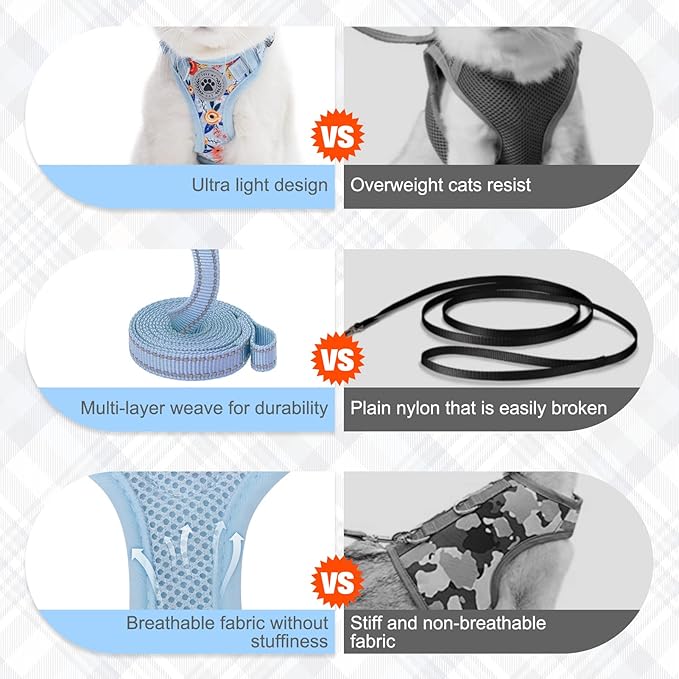 BEAUTYZOO Cat Harness and Leash Set for Walking Escape Proof, Neck Release Adjustable Harness for Kitten Puppy Small Medium Large Cats, Soft Cute Easy Control Small Cat Harness for Cats Boy and Girls