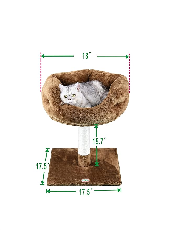 Go Pet Club 24" Simple and Space Saving Design Soft Plush Elevated Kitty Bed Kitten Condo for Indoor Cats, Brown