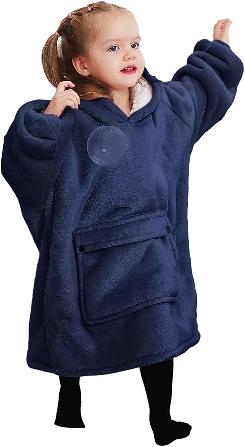 KFUBUO Wearable Blanket Hoodie for Kids Toddlers Sherpa Blanket Sweatshirt With Pocket Cute Hoodies 2-6 Year Old Girl Boy Birthday Gifts Navy