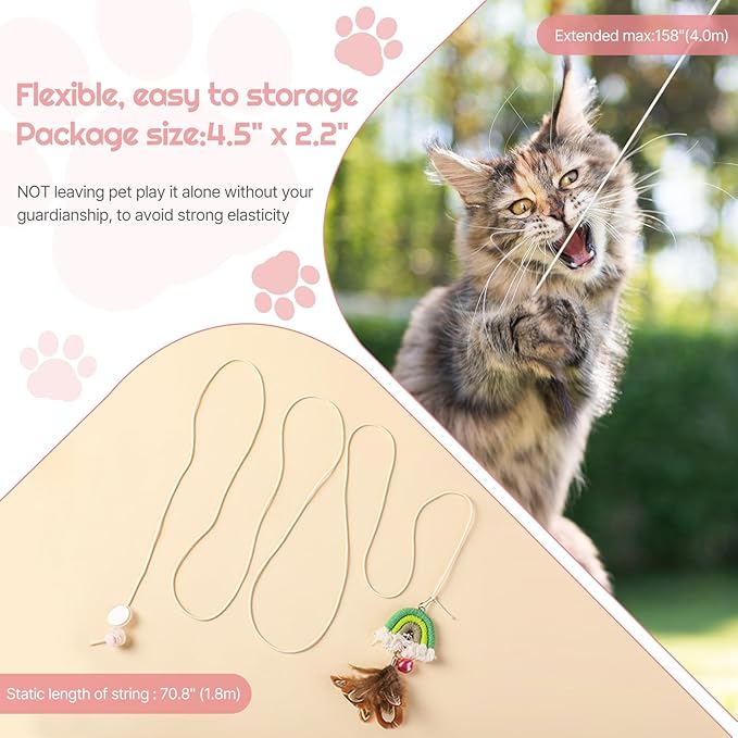 YUDANSI Cat Feather Toys 2pack,Retractable Cat Teaser Toys, Self-Adhesive Hanging Interactive Cat Toy for Indoor Cats Kitten Play Chase Exercise Doorway, Gift for Cats Hunting Chasing to Keep Busy