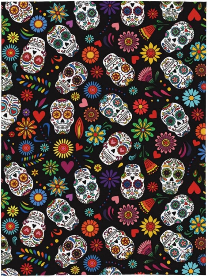 Day of The Dead Sugar Skull Blanket Throw 80"X60", Cozy Lightweight Plush Skull Print Blanket, Gifts for Kids Adults