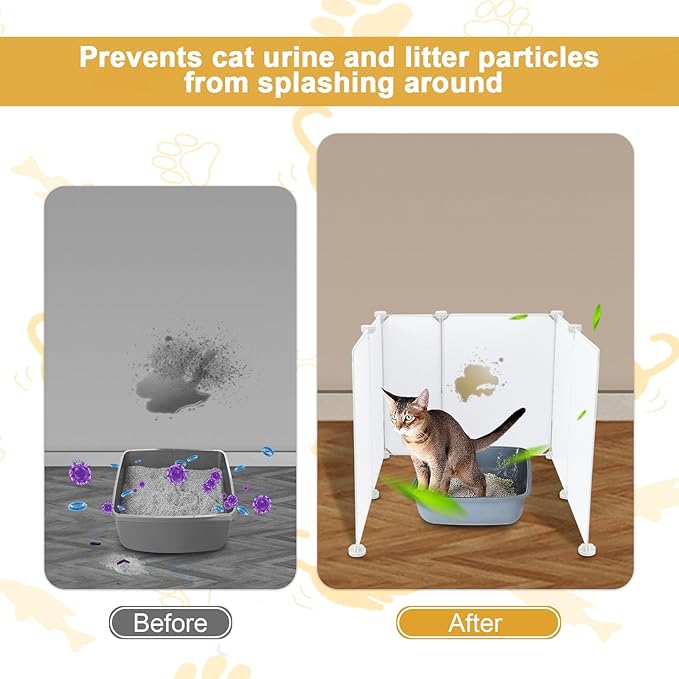 6pcs Cat Litter Box Splash Guard, Anti-Splashing Reusable Pet Litter Box Enclosure Splash Guard, Extra Large L27×W20×H17 Spill Proof Cat Litter Box Pee Shields for Open Top Litter Pan