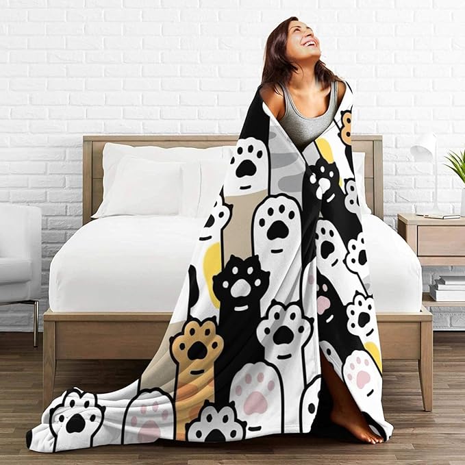Cute Cat Foot Paw Blanket, Soft Blankets Flannel Bed Throw Cozy Lightweight Plush Gifts for Kids Boys Girls Women Men Sofa Couch Bedroom Living Rooms Warm All Season, Home Decor, 80"x60"