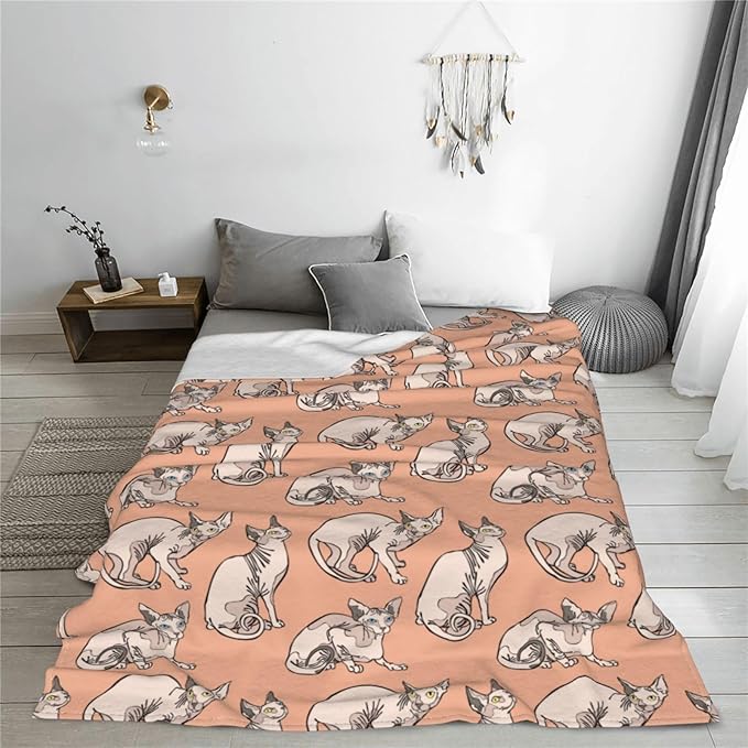 Sphynx Cats Throw Blanket Soft Cozy Plush Warm Fleece Blanket for Sofa Couch Bed 60"X50"