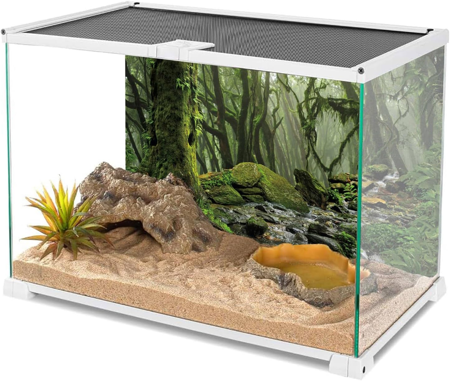 AWERT Foggy Forest Terrarium Background Stream Green Huge Tree Reptile Habitat Background Tropical Rainforest Aquarium Background 72x24 inches Durable Polyester Background