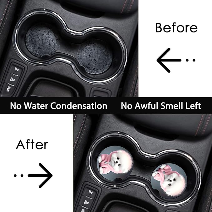 Car Coasters for Cup Holders,2 Pack Dog Car Coasters,2.75" Universal Size Anti Slip Rubber Mat,Automotive Cup Holder Decal Decor Accessories,Gifts for Dog Lovers for Women,Men,Mom