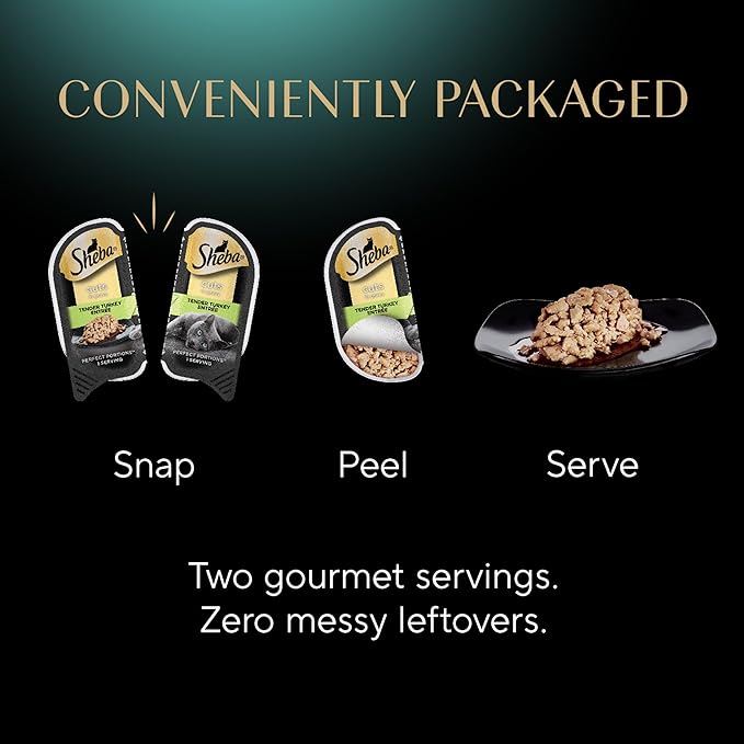 Sheba Perfect Portions Wet Cat Food Cuts in Gravy Tender Turkey Entree, 2.6 oz Twin-Pack Trays (24 Count, 48 Servings)