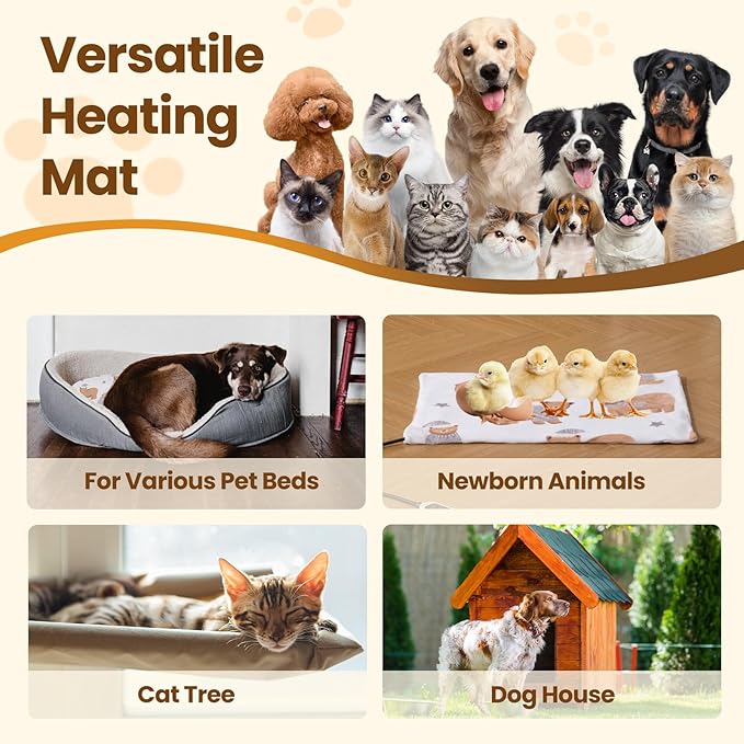 Bearhug Cat Heating Pad, Pet Heating Pad 18"×18"[Two Replaceable Cover] Adjustable Temperature Dog Heating Pad with Steel-Wrapped Cord, Waterproof and Chew-Resistant for Cats Puppies Small Animals