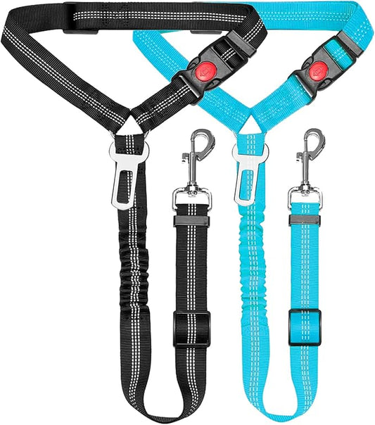 2 Packs Removable Dog Seat Belt Harness for Car, 3 in 1 Pet Dog Car Seatbelt Leash, Retractable Restraint Secures to Vehicle Headrest & Adjustable Reflective Dog Seatbelt Tether