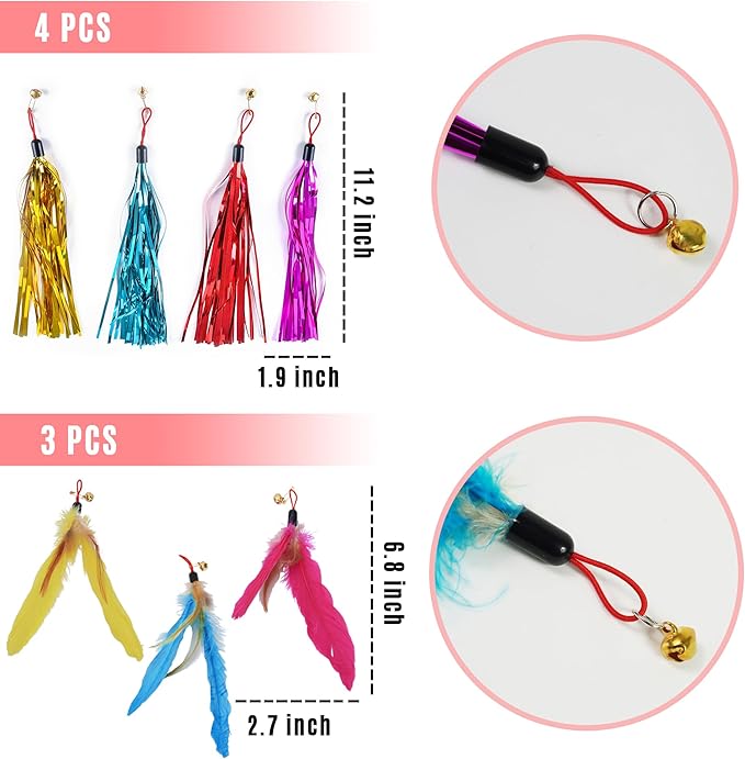 MOMOONNON Cat Toys Interactive Cats Pom Pom Balls Launcher Feather Toy Replacement Teaser Toys for Indoor Cat Kitten Toys Supplies (Style 01)