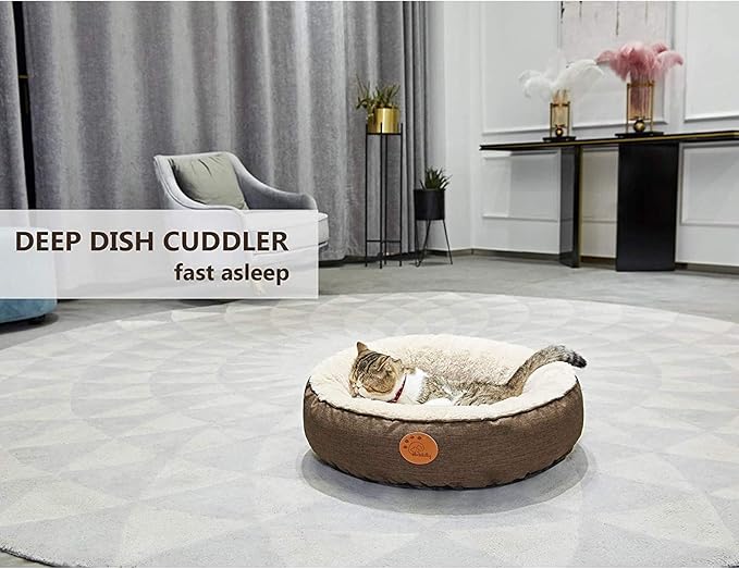 HACHIKITTY Washable Donut Cat Bed Round, Cat Beds Indoor Cats Medium, Small Cat Bed Machine Washable