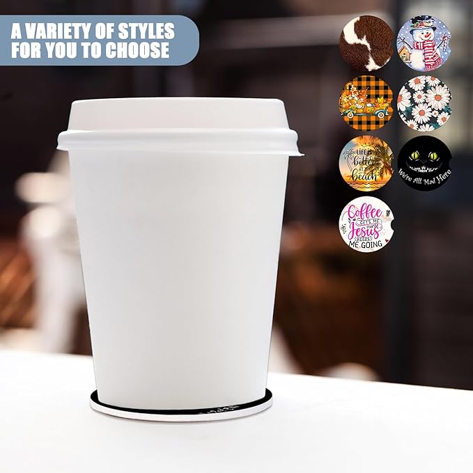 Car Cup Holder Coaster - Funny Black Cat Absorbent Ceramic Coaster, Car Coasters for Cup Holders, Auto Accessories for Women & Men, Pack of 2