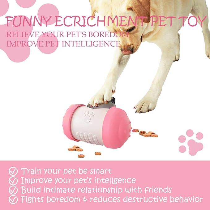 Treat Dispenser Dog Cat Toy Enhanced Slow Dispenser Food Puzzles Ball Interactive Chase Training Toys for Small Puppy Cat Bunny Hamster Pet Pig(Pink)