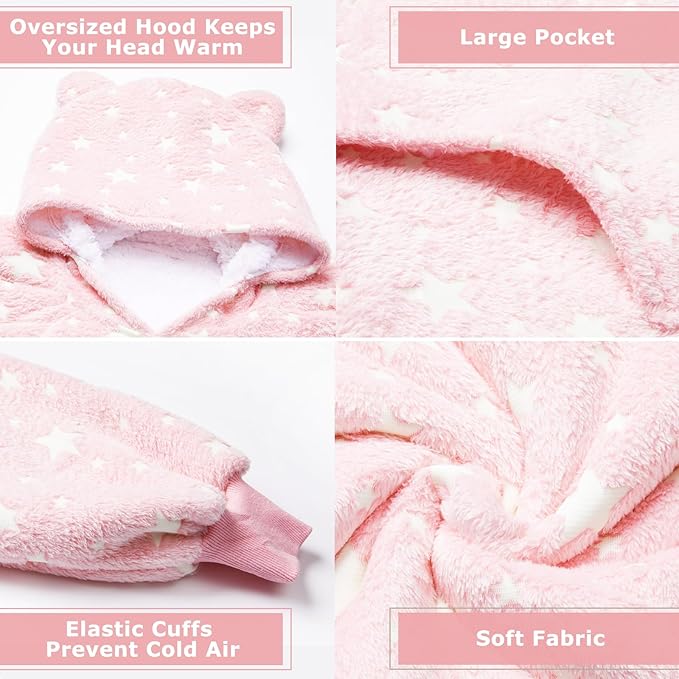 THREE POODLE Wearable Blanket Hoodie, Glow in The Dark Oversized Hoodie Blanket, Sherpa Hooded Blanket Sweatshirt for Adults Women Men Kids, Cozy Gifts