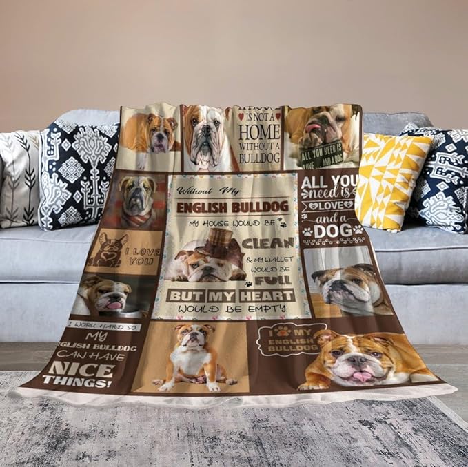 Bulldog Blanket Dog Frenchie Gifts for Girls Boys Woman Kids Bulldog Lover Throw Blankets Soft Blanket Warm Fleece Flannel Plush Blankets for Bed Sofa Couch 60"x80"