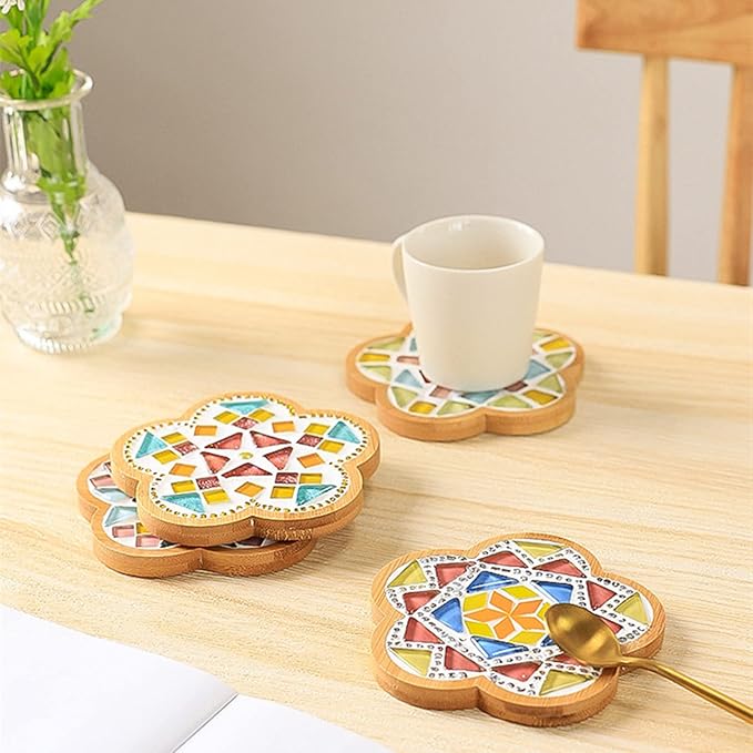 4PCS Mosaic Bamboo Coasters for Crafts, Blank Base Trays, Drinking Cup Coaster, Plant Coaster, Art Plate,DIY Mosaic Supplies (Oval)