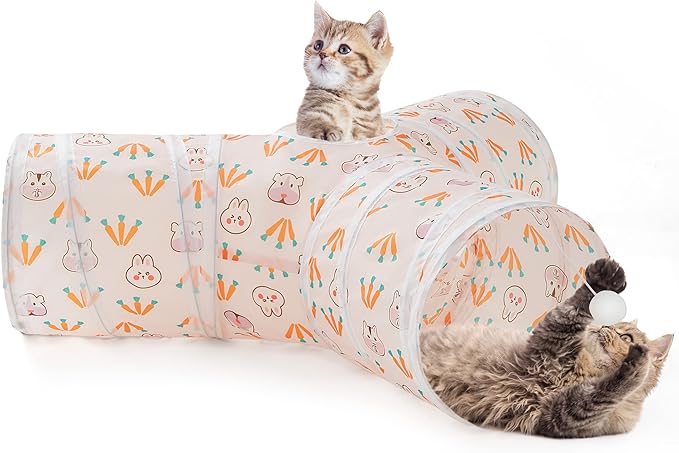 Tempcore Pet Cat Tunnel Tube Cat Toys 3 Way Collapsible, Cat Tunnels for Indoor Cats，Kitty Tunnel Bored Cat Pet Toys Peek Hole Toy Ball Cat, Puppy, Kitty, Kitten, Rabbit