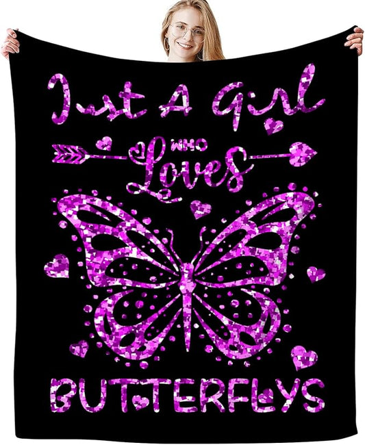 Butterfly Blanket Soft Cozy Warmth Flannel Butterflies Throw Blankets Just A Girl Who Loves Butterfly Blankets Bedding Decor for Sloth Lover Girls Women Adults Gifts 50"x40"