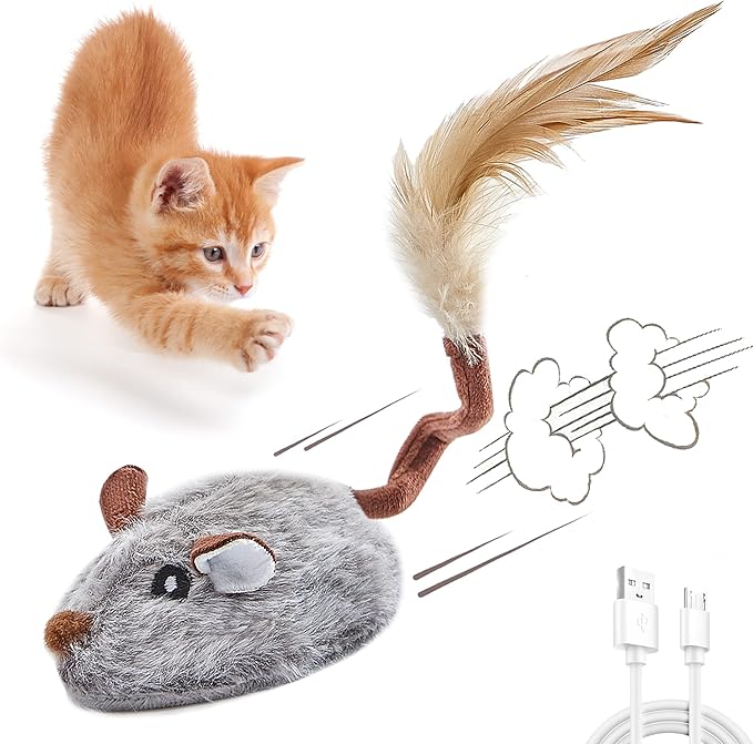 Suhaco Cat Toys for Indoor Cats Automatic Random Moving Mouse Kitten Toys, Interactive Kitty Mice Toys Electric Cat Toys with Feather Tail for Boredom USB Rechargeable Kitty Toys