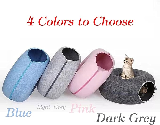 Cat Cave for Indoor Cats, Cat Donut Cat Tunnel Bed, Scratch Resistant Cat Toys for Medium Large Cats up to 30 lbs (Pink, Large)