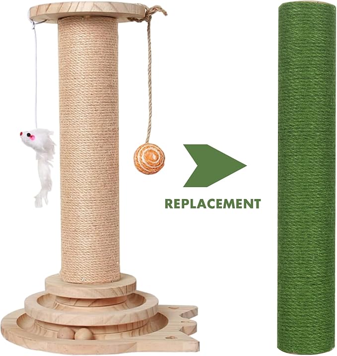 Barelove 4 Pack Cat Scratching Post Replacement, 15.7“ 7.9" Natural Sisal Rope Scratcher Posts Refill for Indoor Kittens Tower, Hemp Rope Scratch Pole Part Furniture Accessories with M8 Screws, Green