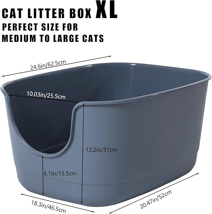 High Sides Cat Litter Box 24.6''Lx18.3''Wx12.2''H Jumbo Cat Litter Pan for Multi Cats Households, Extra Large Open Big Cat Litter Box with High Wall Anti-Splashing Kitty Litter Box(Pack of 2)