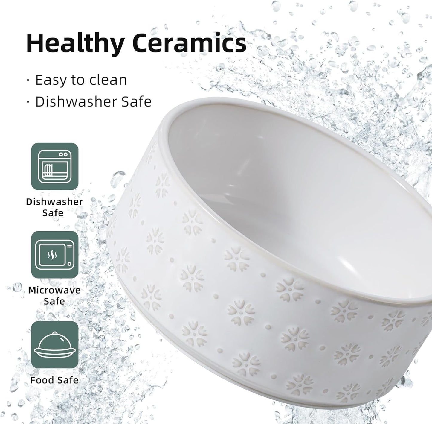 7.3inch Ceramic Dog Bowl, Food and Water Bowl for Medium Breed Dog, Pet Bowl for Replacement (Single Bowl, Arctic White)