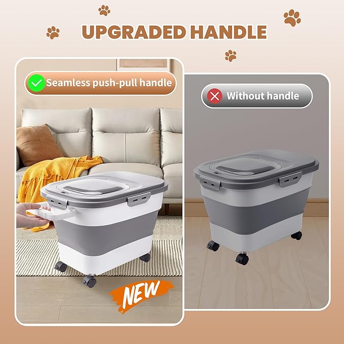 15-23 Lbs Airtight Dog Food Storage Container,Collapsible Dog Food Container with Lid,Wheels,Handle,Large Cat food storage Container with Scoop,Small Food Container for Dog Cat