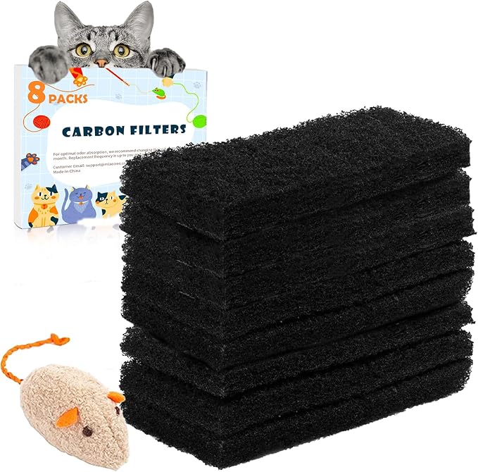 8 Pack Carbon Filters Compatible with Automatic Litter Box Robot 3, OEM Thick Replacement Filter to Absorb Odors Control Damp from Cat Keep Home Fresh