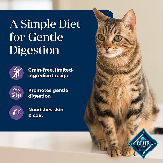 Blue Buffalo Basics Grain-Free Dry Cat Food, Skin & Stomach Care, Limited Ingredient Diet for Indoor Cats, Turkey & Potato Recipe, 5-lb. Bag