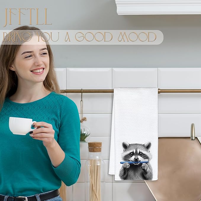 Funny Toothbrush Raccoon Bathroom Hand Towels, Raccoons Gifts Decorative Towels for Bathroom Washroom Restroom Decor, Kids Hand Towels, Gifts for Raccoon Lovers Women Men, 16x24 Inch