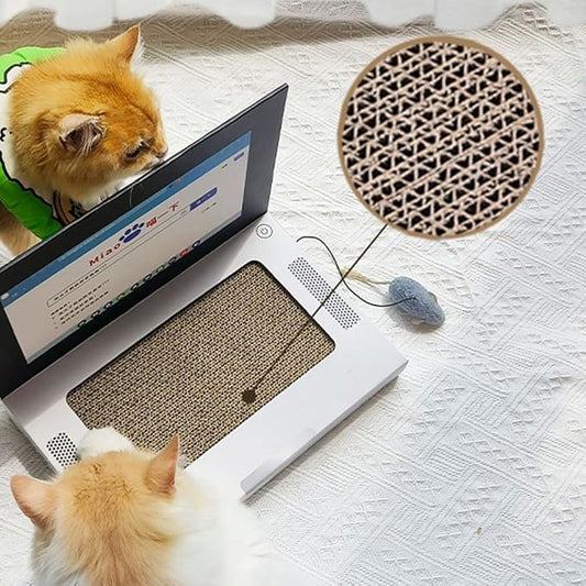 Cardboard Cat Scratcher,Laptop Scratcher Cat Toy with Interactive Mouse Cat Teaser,Laptop Cat Toy,Foldable Corrugated Cardboard Cat Scratching Board