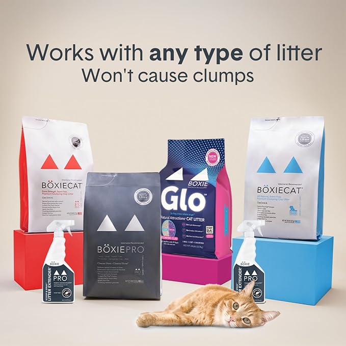 Boxie Pro Probiotic Unscented Scoop & Spray™ Litter Extender, 24 oz, Odor Eliminator, Extends Litter Life, Safe for All Litter Types, Won’t Cause Clumping, Pet & Cat Odor Control