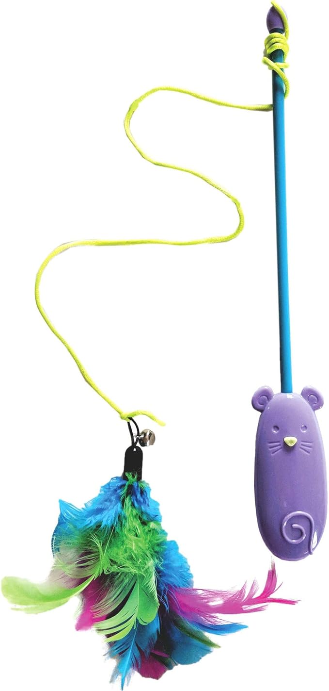 SPOT Dolphin Laser Wand - 2-in-1 Feather Teaser and Laser Pointer Cat Toy, Brightly Colored Feather Teaser Wand and Button-Activated Laser Pointer for Twice The Fun, Batteries Included