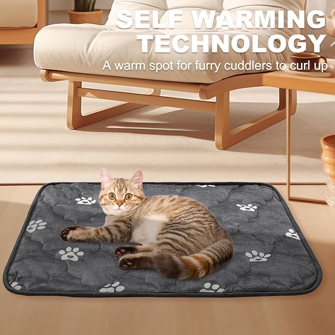 BINGPET 2 Pcs Self Warming Cat Bed for Indoor/Outdoor Cats,Warm Thermal Self Heating Cat Mat Dog Crate Pad with Anti-Slip Bottom Washable,Cozy Cat Dog Pet Heating Pad Blanket for Kitten Puppy 23"×35"
