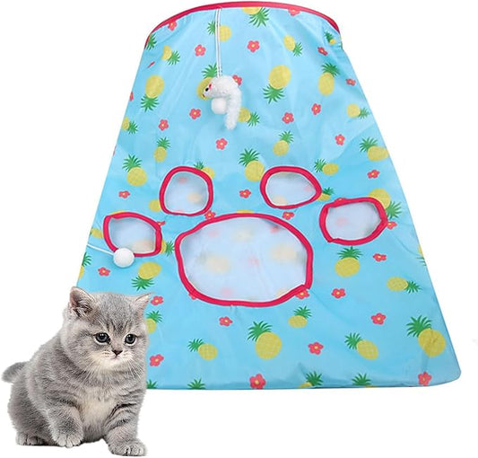 Cat Tunnel Bag Kitty Collapsible Tunnel Toy Crinkle Sack Bag Pet Interactive Cat Cave Toy with 1 Little Mouse & 3 Toy Ball Green M