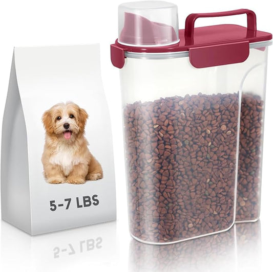5-7LBS Dog Food Storage Container,Cat Food Storage Contain PBA-free. The Pet Food Storage Container with 4 -Buckle Handle Design is Leak Proof, Easy to Clean and Portable-Elegant Red