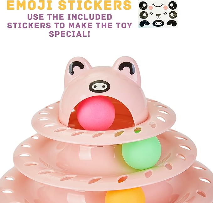 Gefryco Cat Toys Roller Track for Indoor Cats, Turntable 4-Tier Cat Tower Toy with Colorful Chase Balls, Multi-Level Fun Interactive Cat Toys, Puzzle Kitten Exercise Toys Self Play(Pink)